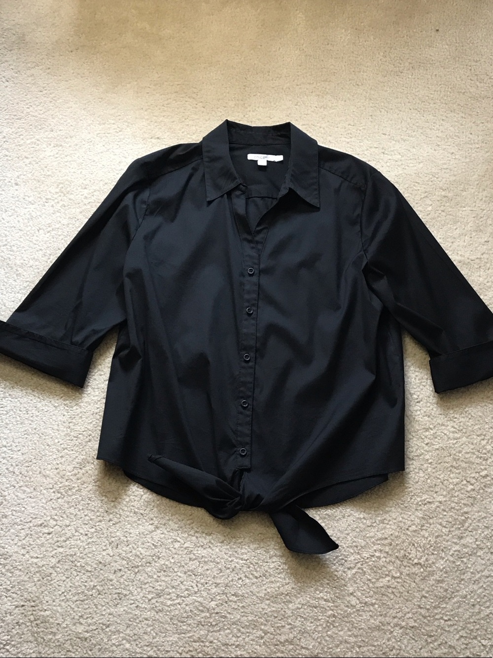 Chicos Black Tie-Front Button Down Shirt
